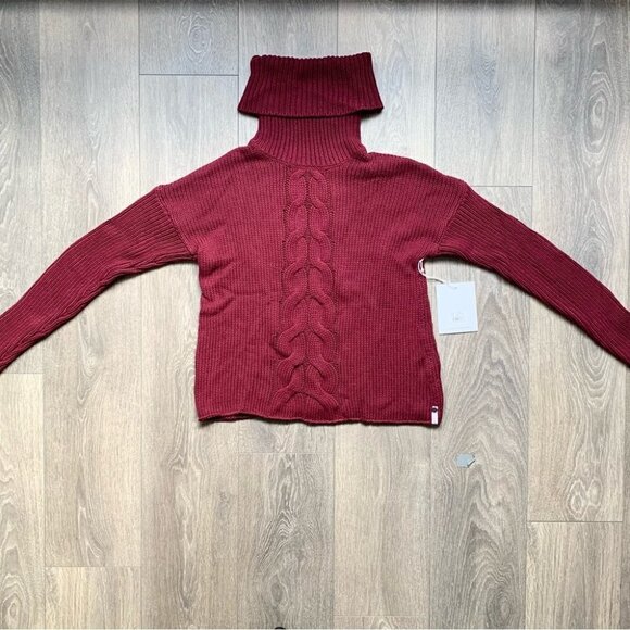 Free People One Teaspoon Women’s Turtleneck Sweater Chunky Cable Knit Burgundy - Picture 4 of 16